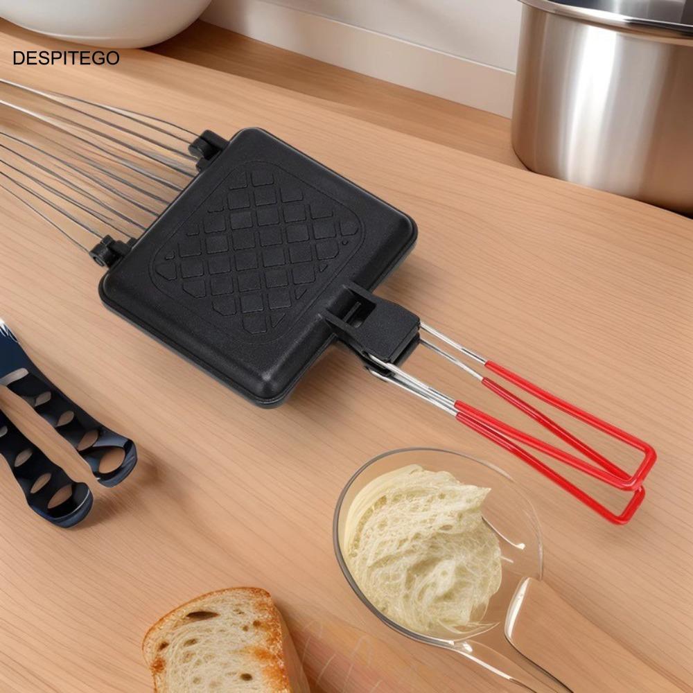 Chảo nướng bánh sandwich gấp ngoài trời DESPITEGO, Máy làm bánh sandwich có thể tháo rời chịu nhiệt, Dụng cụ nấu ăn ngoài trời Bánh quế máy ăn sáng chống dính hai mặt