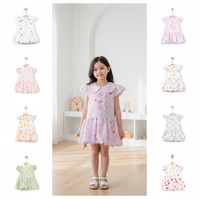 Váy cổ bẻ hè vải xốp, mềm mát, LITIBABY mã V07 size 2 đến 10 tuổi