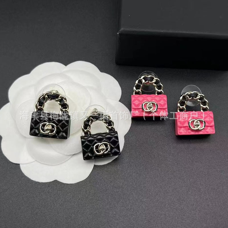 Black and pink leather earrings, classic fashion earrings