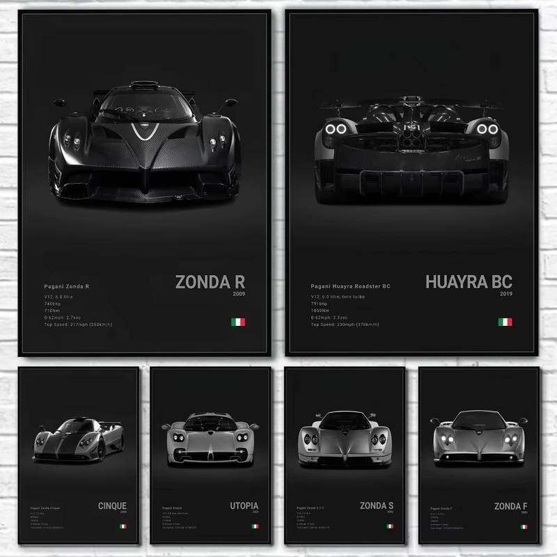 Sang Trọng Nổi Tiếng P-Pagani Supercar Đen HUAYRA BC CINQUE ZONDA R S F Poster Nhà Phòng Khách Nghệ 