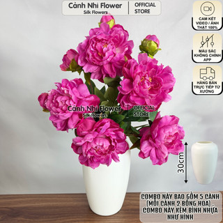 Bình Hoa Giả Mẫu Đơn Peony Vải In 3D Cao 50cm – Decor Phòng Khách Nhà Hàng Spa Sang Trọng – Cảnh Nhi Flower