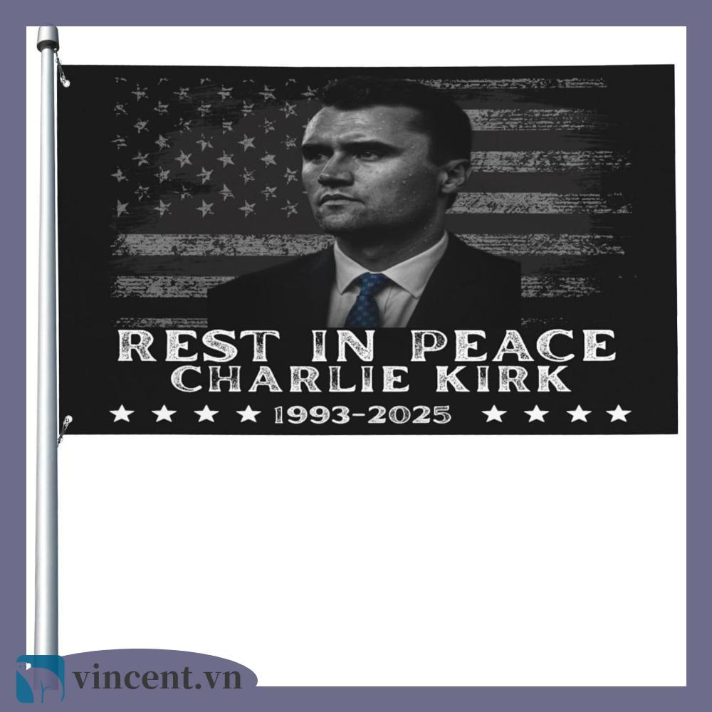 [vincent.vn] Rest In Peace Charlie Kirk Flag Memorial Tribute Flag Yard Sign Banner Wall Flag