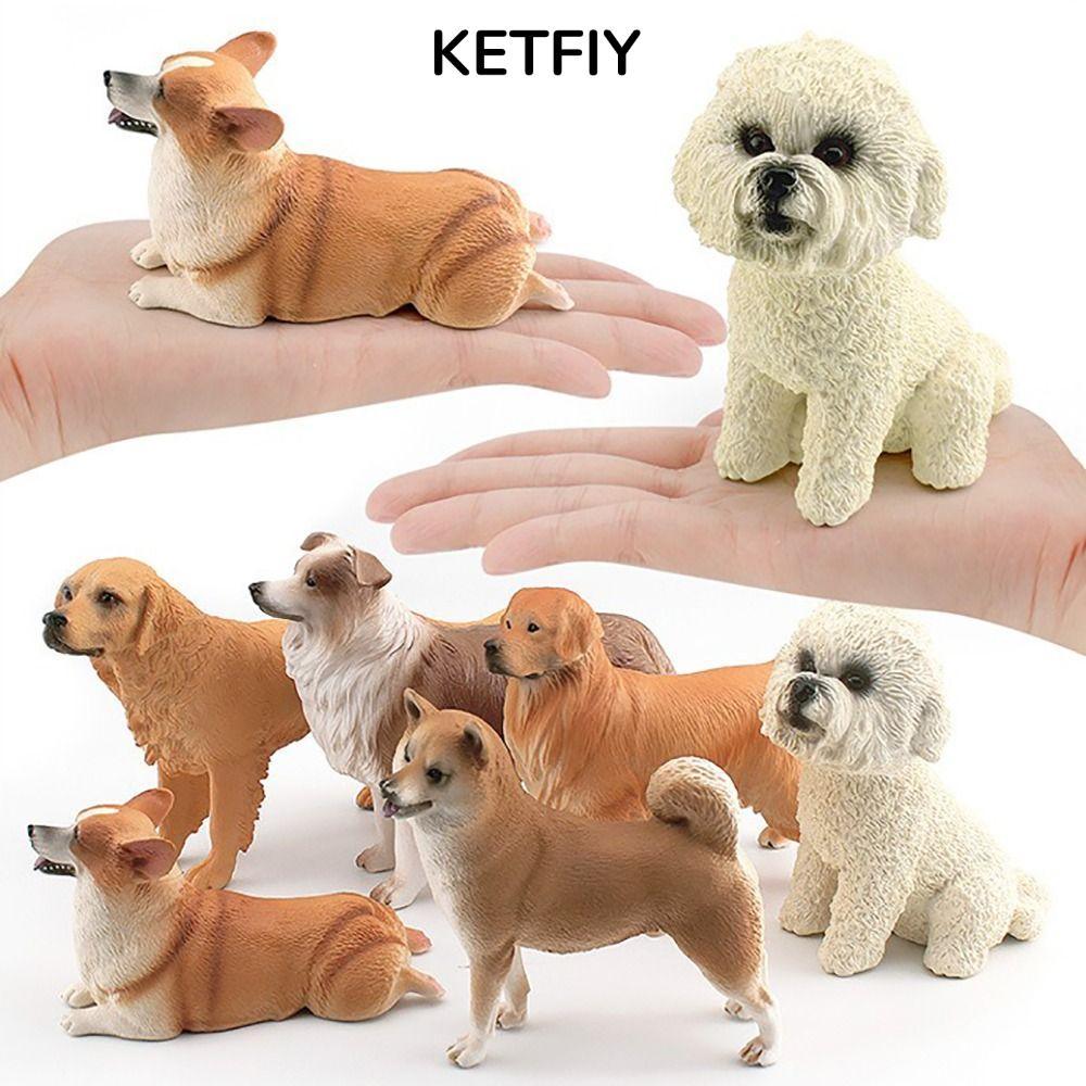 KETFIY Các Bức Tượng Thú Cưng Thực Tế, Chó Teddy Sống Động Như Thật Shiba Inu Corgi Chó Mẫu, Tượng C