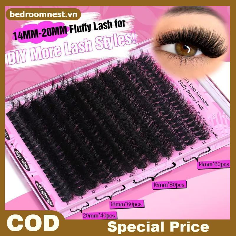 Lông mi Manga chồn giả BEDROOM 200D, Lông mi giả uốn tóc đen D 14-20mm.