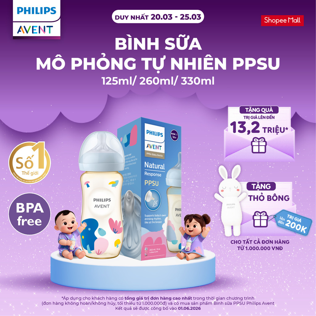Bình Sữa Mô Phỏng Tự Nhiên Mới PPSU Philips Avent Natural Response 125ml 260ml 330ml