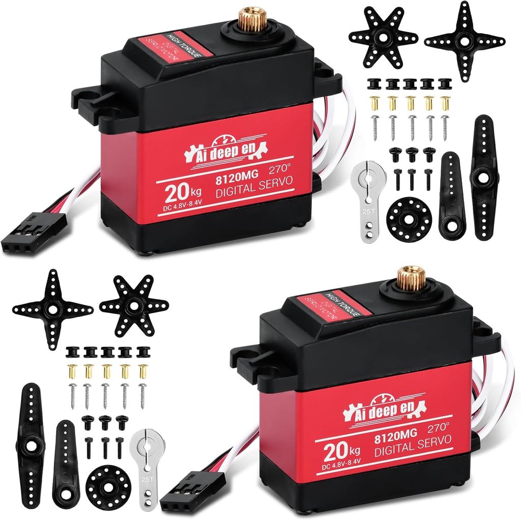 2-Pack 20KG Mô-men xoắn cao RC servo, Động cơ servo 20kg 4.8-8,4V RC servo Full Metal Gear Chống nướ