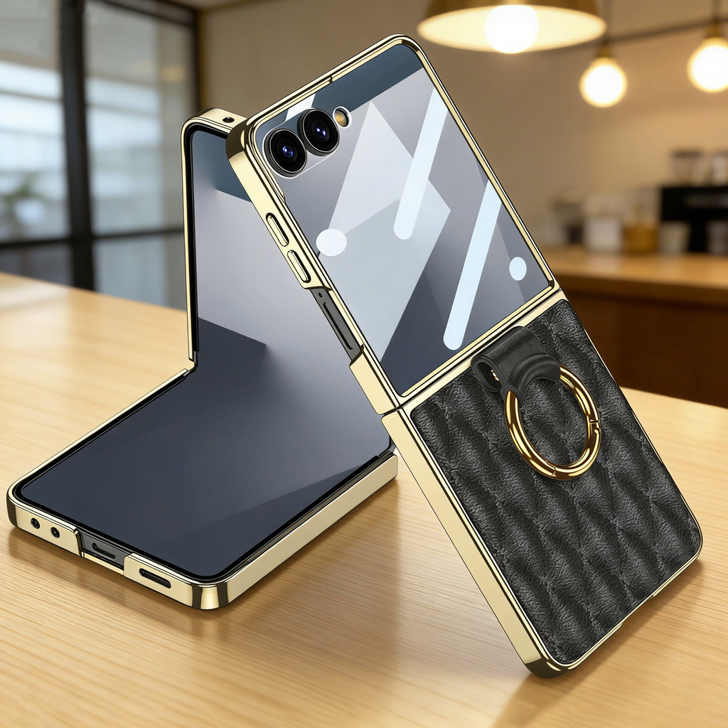 Bao Da Nhẫn Cho Samsung Galaxy Z Flip 7 6 5 Màn Hình Mạ Kính Edge Bao Cho Galaxy Z Flip7 Case