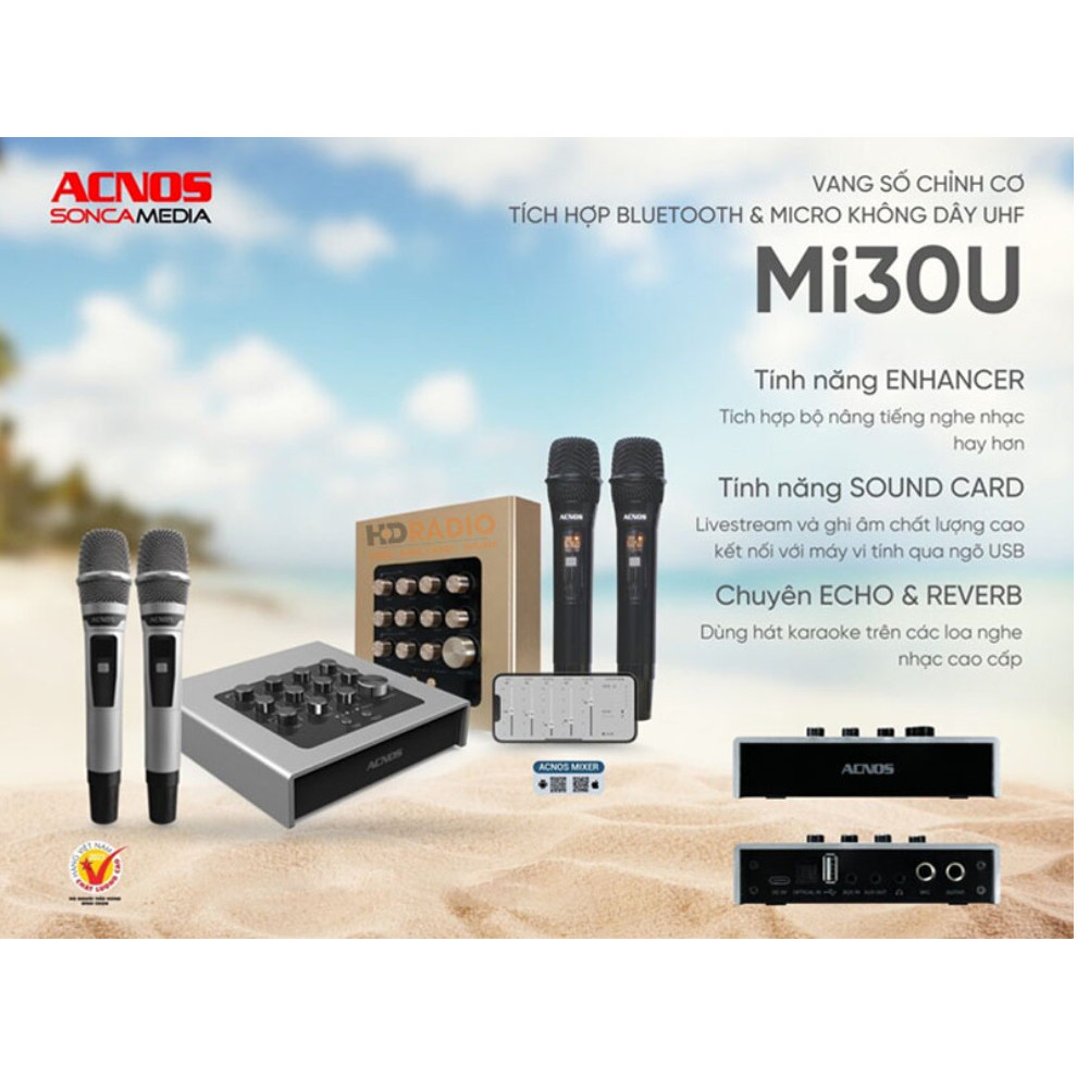[HCM] Vang cơ mini Acnos Mi30U pro + kèm 2 micro nhôm - Hàng chính hãng - Bảo Ngân audio