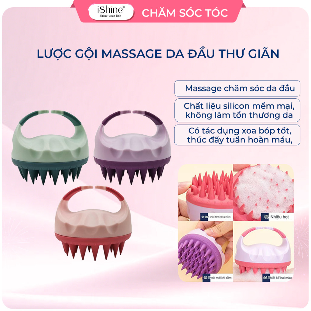Lược Gội Đầu Cao Cấp Silicone iShine Massage Đầu Giảm Stress, Ngừa Rụng Tóc IS05
