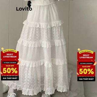 Lovito Váy giản dị Váy Midi viền chữ A trơn dành cho nữ LNA10128 (Trắng)
