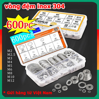 600 Chiếc vòng đệm inox 304 cho ốc lục giác M3, M4, M5, M6, M8, M10, M12