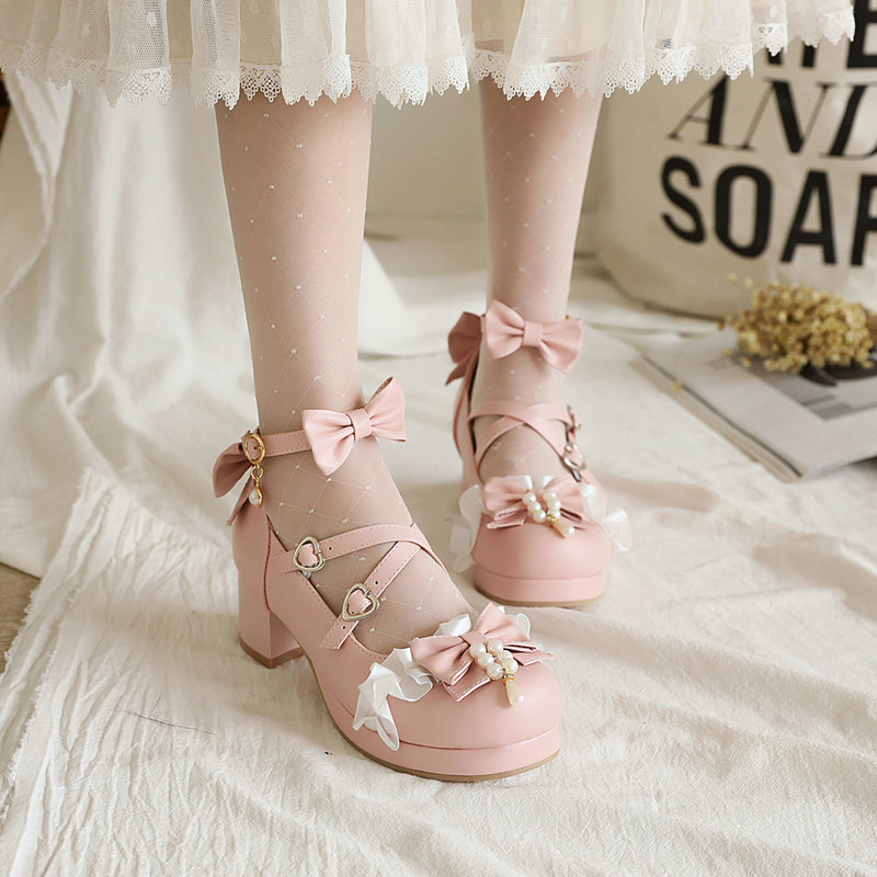 Nhật Bản Cô Gái Ngọt Ngào lolita Giày Đơn Nữ lolita Dày Gót Nơ Đính Hạt Giày Cao Gót Cổ Tích lo Mẹ G