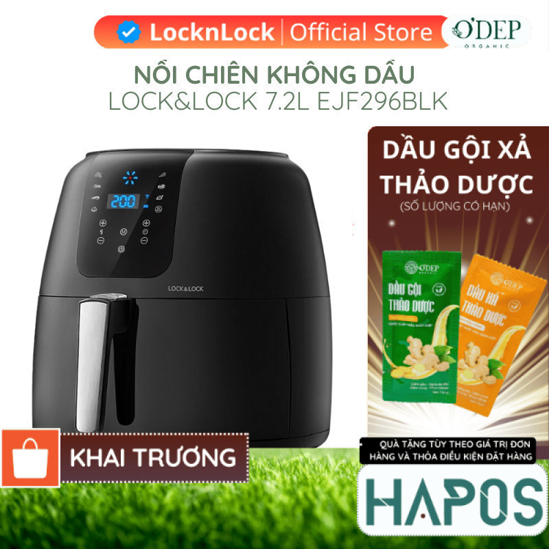 Nồi chiên không dầu Super Jumbo Air Fryer, 7.2L, 1800W - Màu đen Chính hãng LocknLock EJF296BLK - HA
