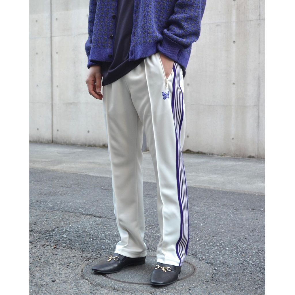 2EJ0 Needles track New striped milky white embroidered sports casual pants for men and women