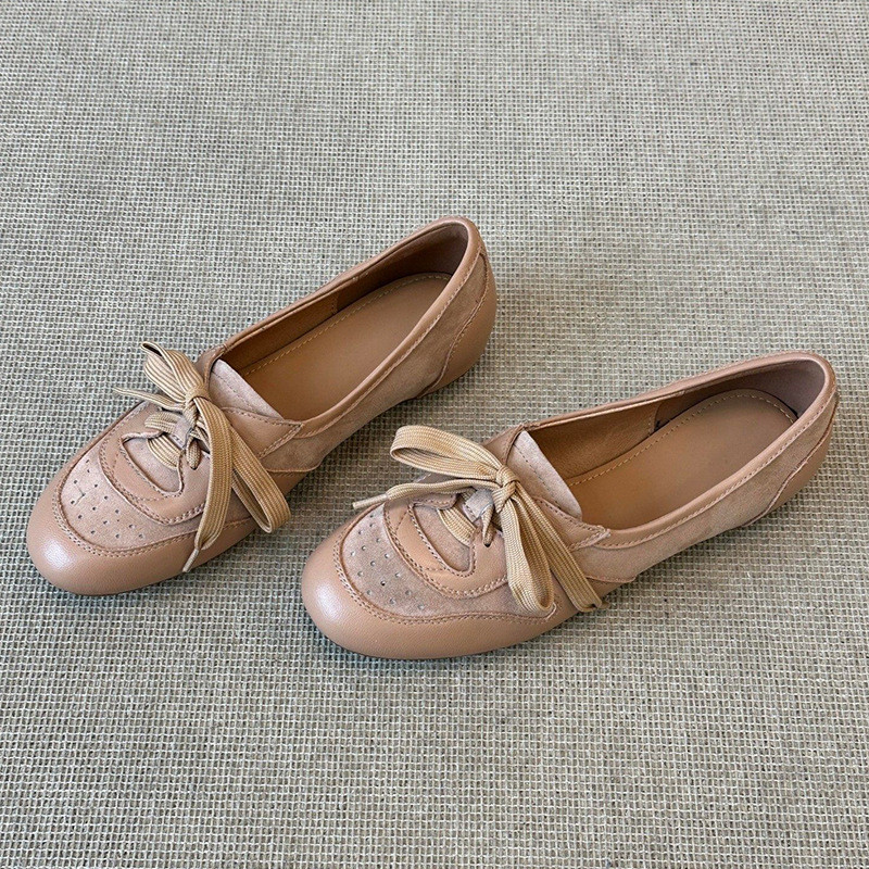 Sheepskin Version~Shallow, breathable, fashionable ballet shoes with lace-up bow, round toe Mary Jan