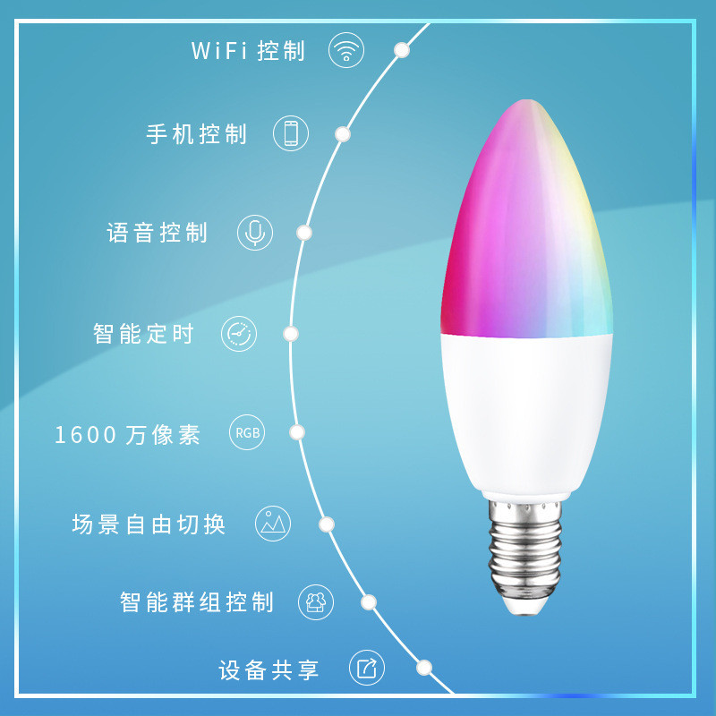 ⭐Bóng đèn nến thông minh Graffiti xuyên biên giới E14 Hỗ trợ loa Alexa Google RGBW Bóng đèn nhọn TUY