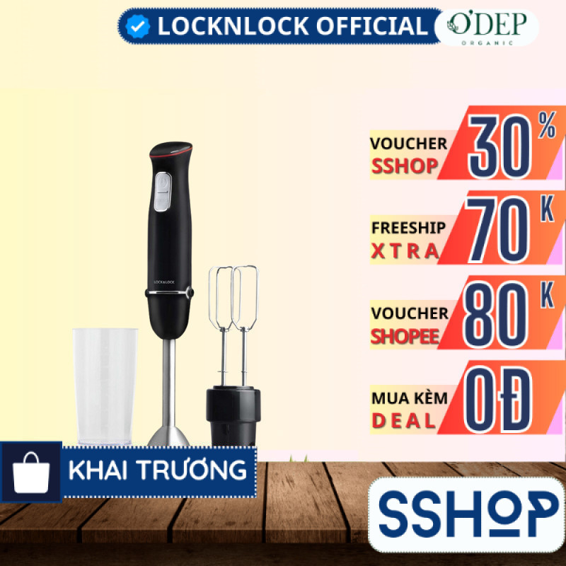Máy xay cầm tay đa năng LocknLock Chính hãng Multi-purpose 2 in 1 Hand Blender màu đen EJM516BLK - S