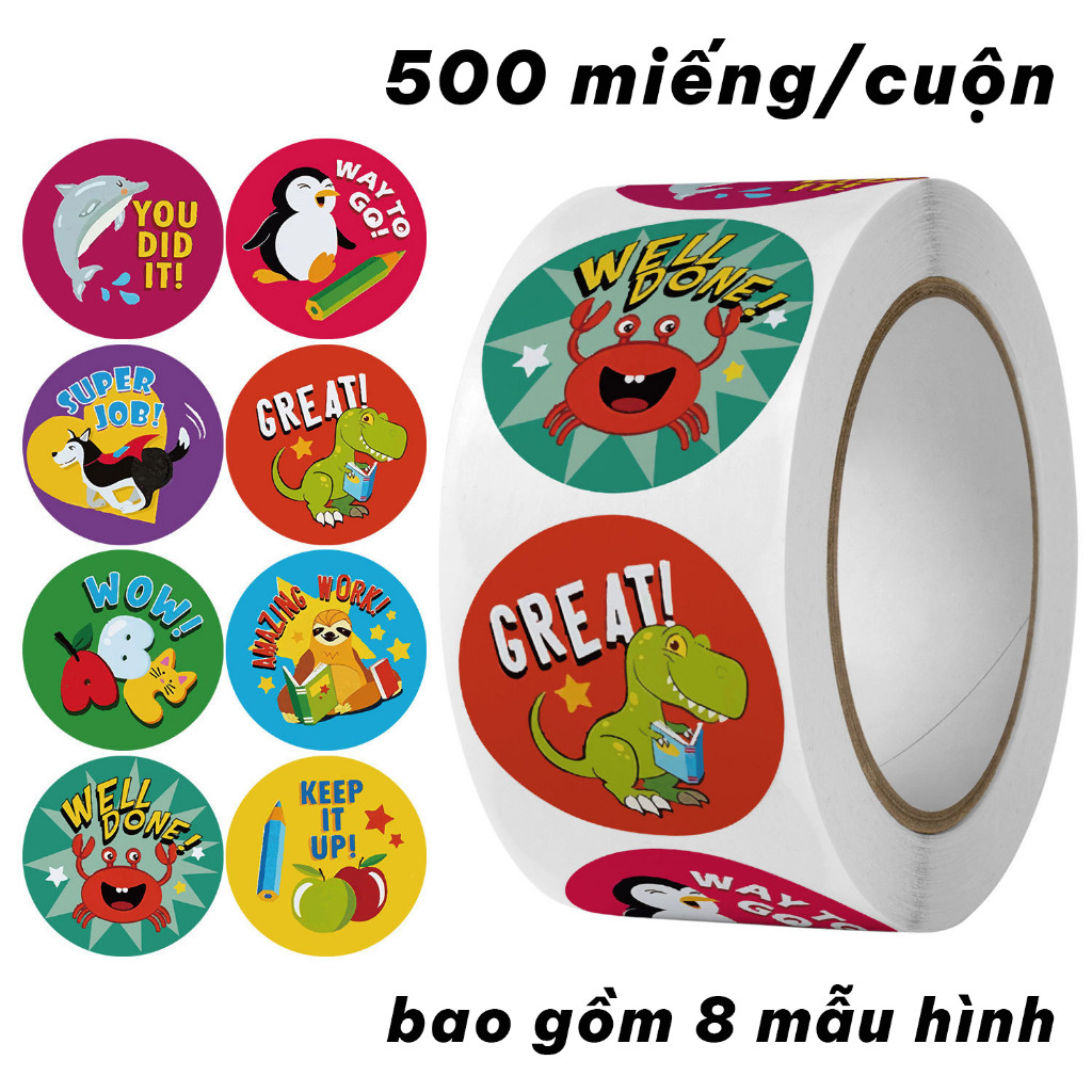 Roll of English Reward Animal Stickers – For Teachers & Children (500 Stickers/Roll)