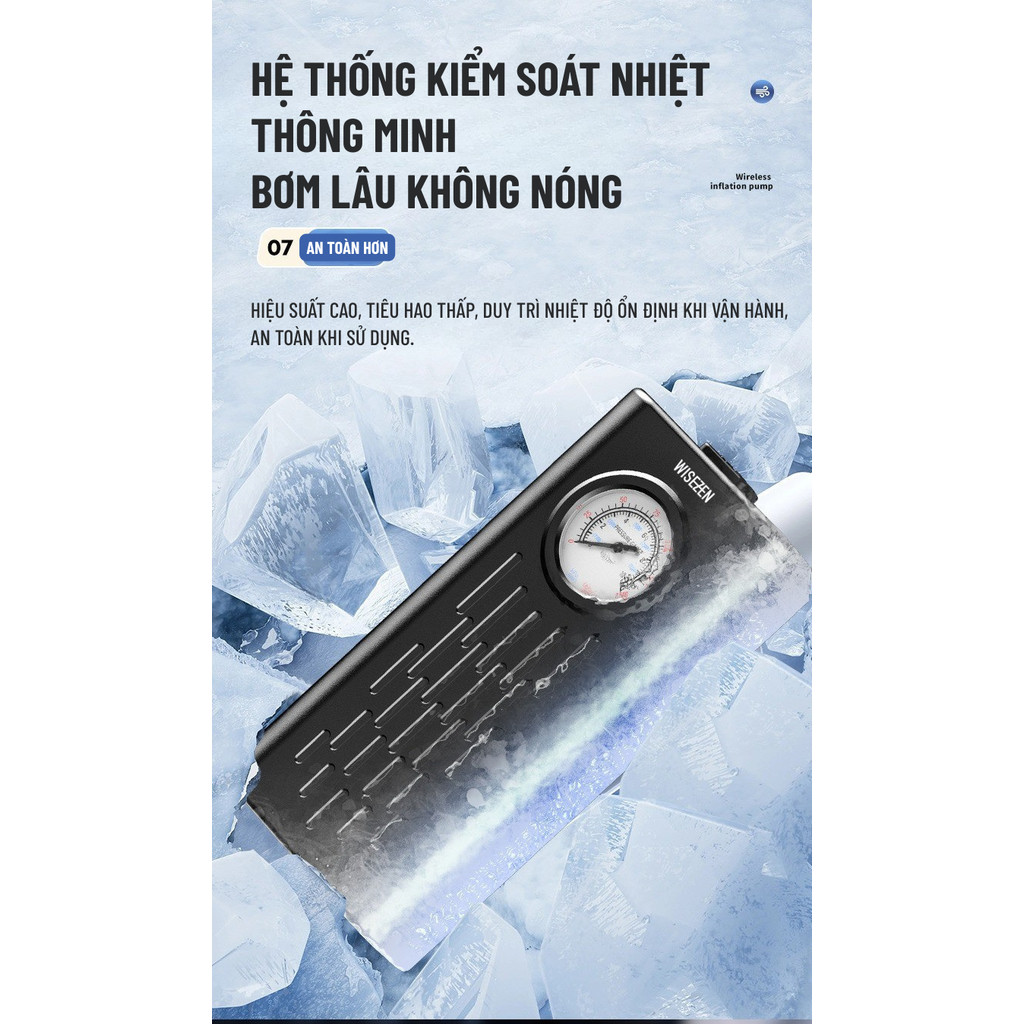 Bơm Lốp ô Tô Wisezen điện Xe Máy đạp Bóng Không Dây Cầm Tay Theo Dõi áp Suất Lốp Bảo Hành 24 Tháng | BigBuy360 - bigbuy360.vn