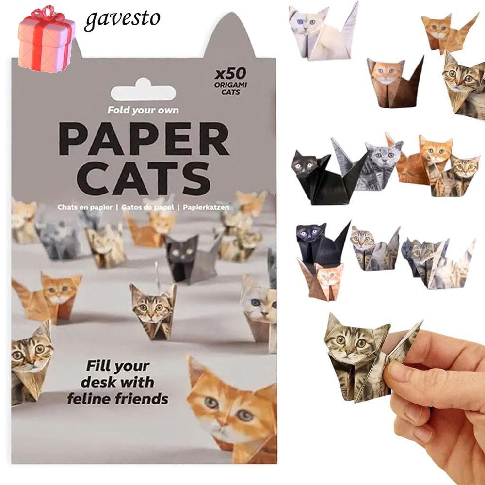 GAVESTO Mèo con dễ thương Origami Papercraft Kits, Trang trí bàn làm việc Handmade DIY Paper Cats Ki