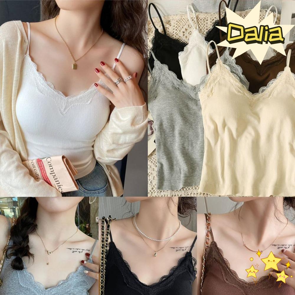 Áo crop top ren DALIA màu trơn, thoáng khí cho mùa hè gợi cảm