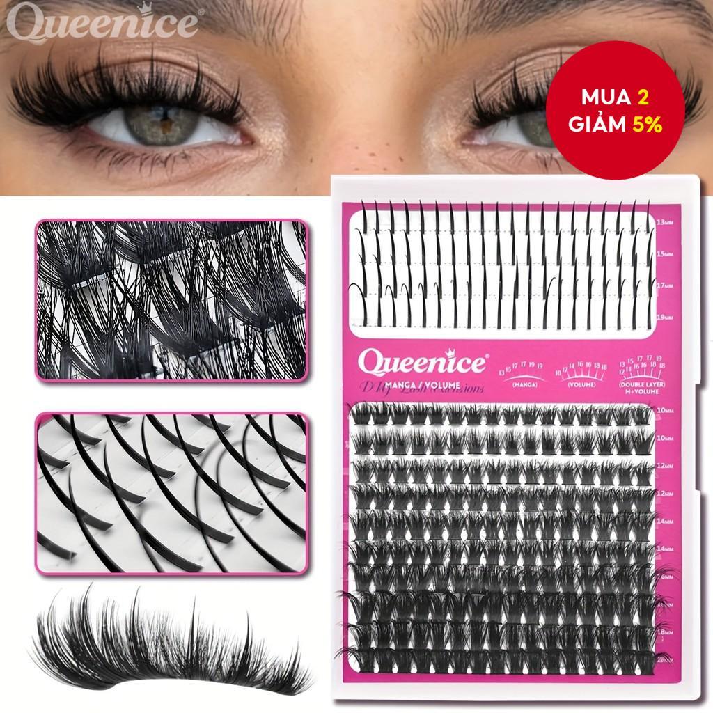 Queenice Spikes DIY Bộ Cụm Mi – Nối Mi Lông Vũ Dày Salon (D Curl, 10-20mm)