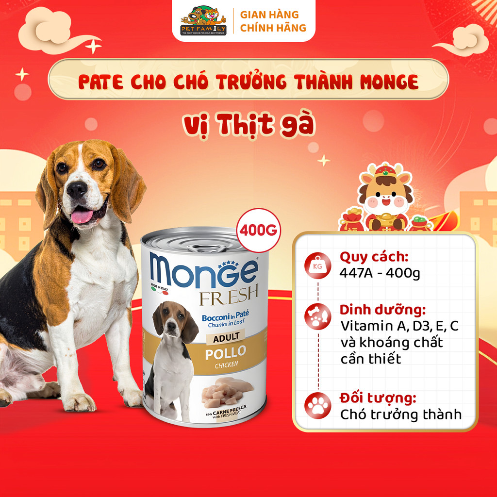 Pate cho chó trưởng thành MONGE FRESH ADULT DOGS 447A Vị thịt gà - Hộp 400g