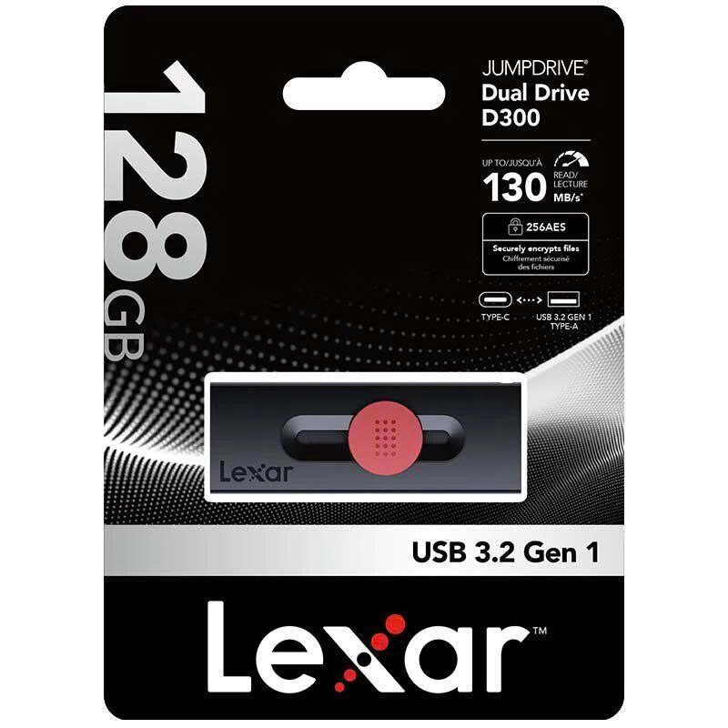 USB Lexar D300 128GB Chuẩn USB 3.2 Gen 1, Tốc độ đọc 130Mb/s, Chất liệu nhựa giảm nhiệt, BH 2 năm