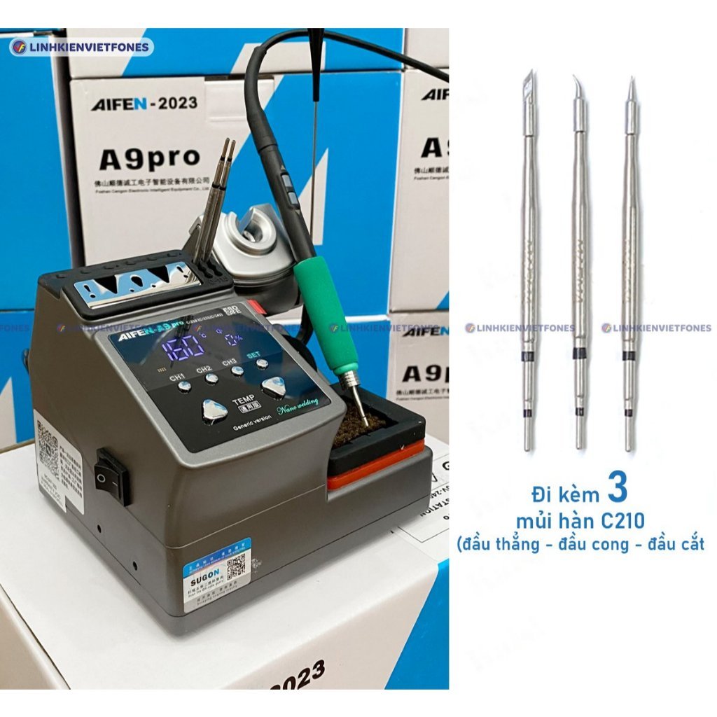 Máy Hàn Sugon Aifen A9 Pro 2023 kèm 3 mũi hàn C210, 120W | Linh Kiện Chợ Lớn
