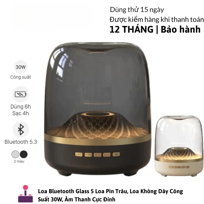 Loa Bluetooth Glass 5 - Bass lớn 10W - Âm thanh vòm, RGB Led - Bảo hành 12 tháng