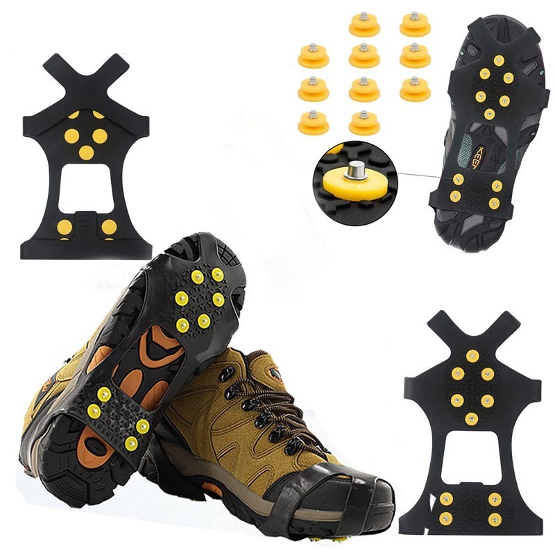 Kìm Tuyết Giày với 10 Gai để tăng Ma Sat và An Toàn khi Leo Núi Ngoài Trời