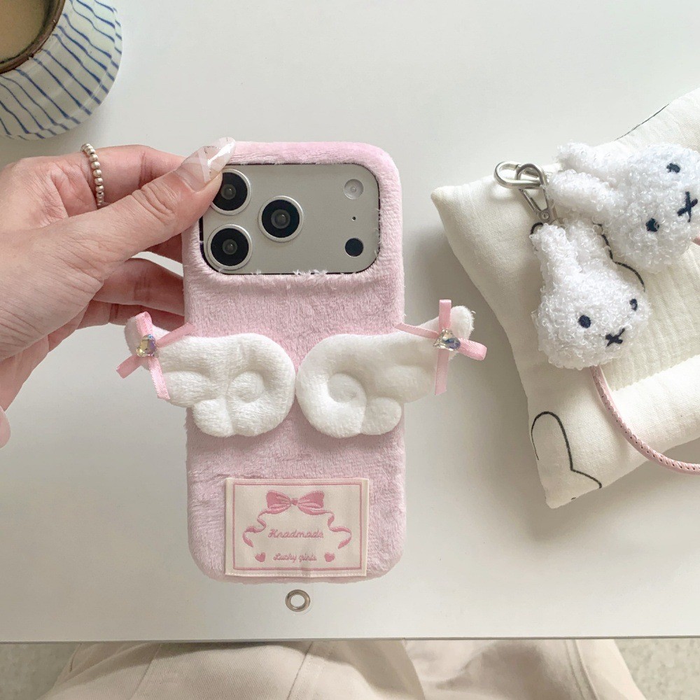 Plush Bow Wings Miffy Phone Case for Apple 17/16pro Pink Lanyard Iphone15 Drop-Resistant 14 eJZh