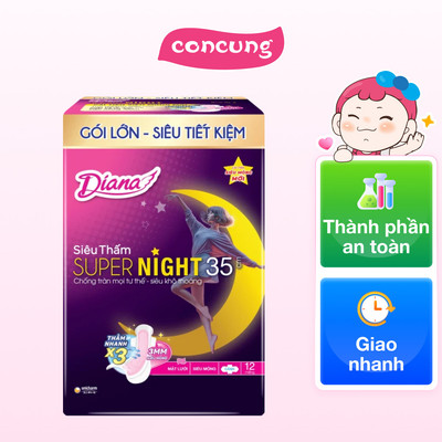 Băng vệ sinh ban đêm Diana siêu thấm Supernight 35cm (12 miếng)
