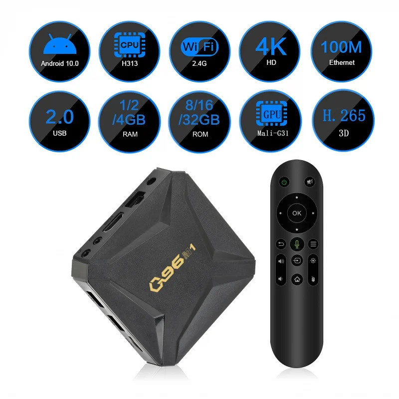 Q96 M1 Hộp TV thông minh Android 10 Điều khiển từ xa bằng giọng nói AllWinner H313 UHD HDR10 4K 3D M