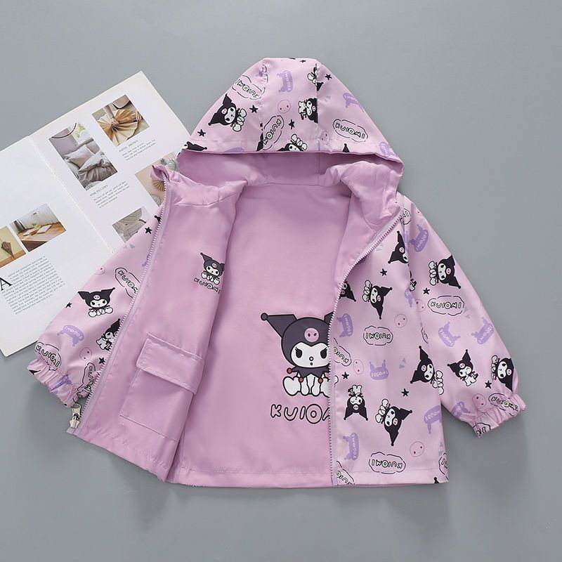 Áo khoác mùa xuân thu bé gái 2025 Áo khoác gió trẻ em Áo khoác Kuromi hai mặt mùa thu