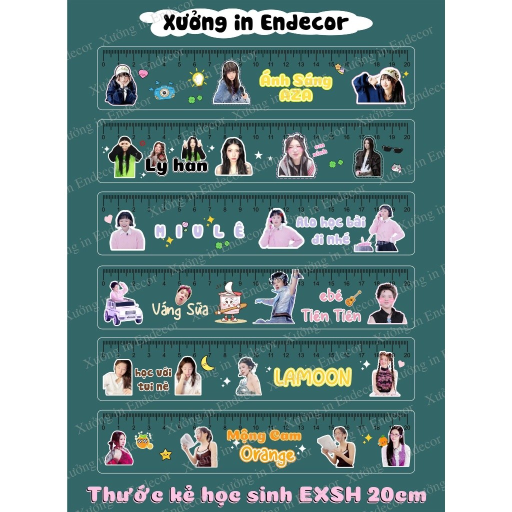 Thước kẻ em xinh say hi EXSH Lyhan Lamoon Miu lê Tiên Tiên Ánh sáng aza Orange 20cm - thước kẻ học s