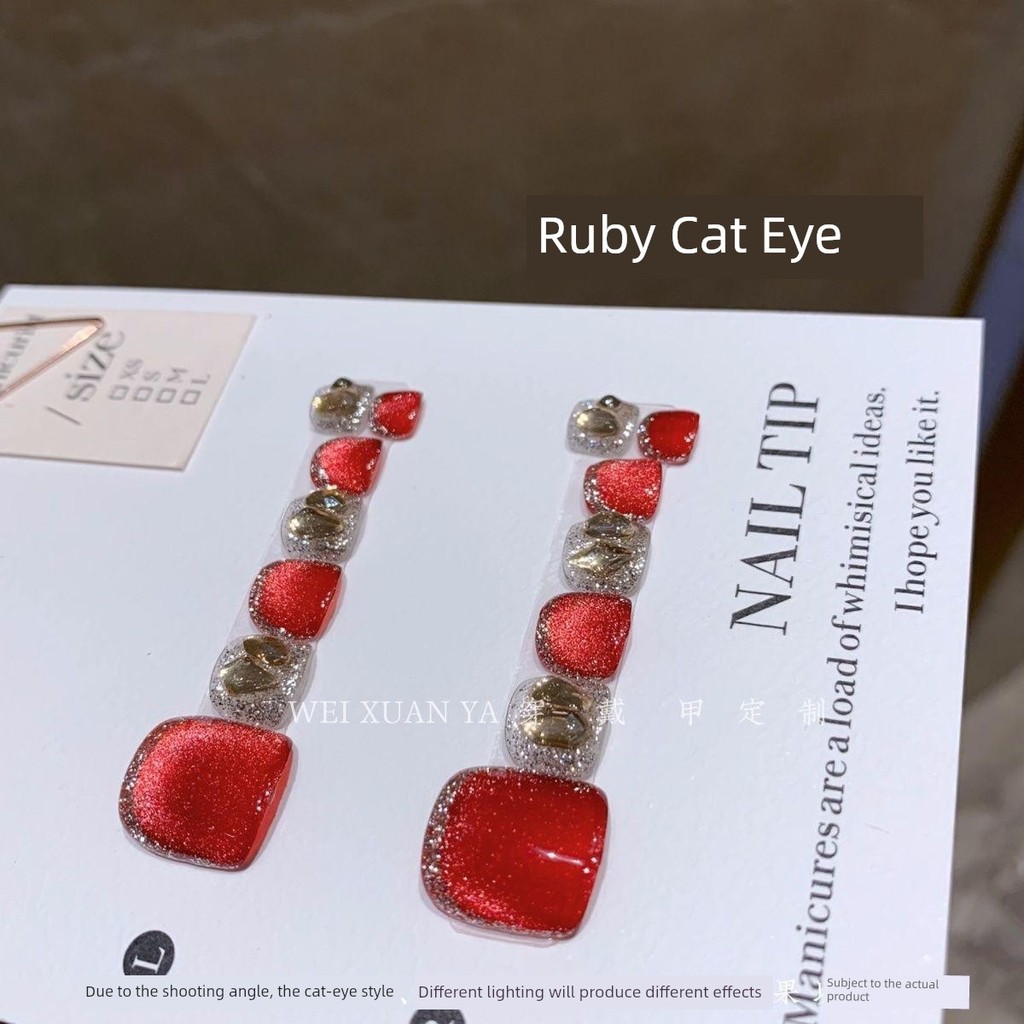 Ruby Cat 's Eye-Strobe Lud Red Cat 's Eye Toenail Handmade Wear ins White Cat 's Eye Làm móng tay
