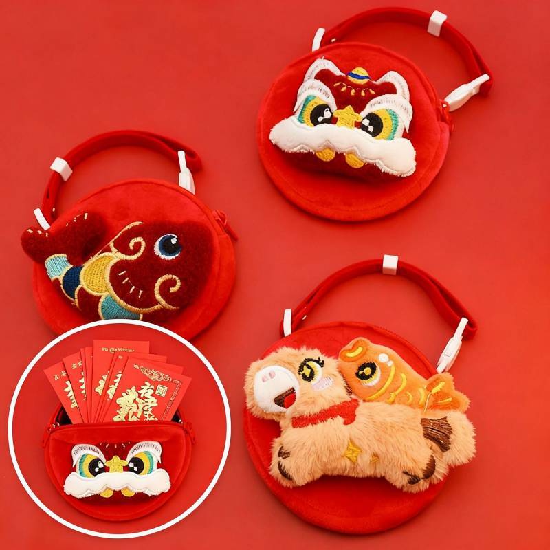 Pet New Year Dress Red Envelope Collar Spring Festival Cat Dog Buggy Bag Necklace Red Decorations Si