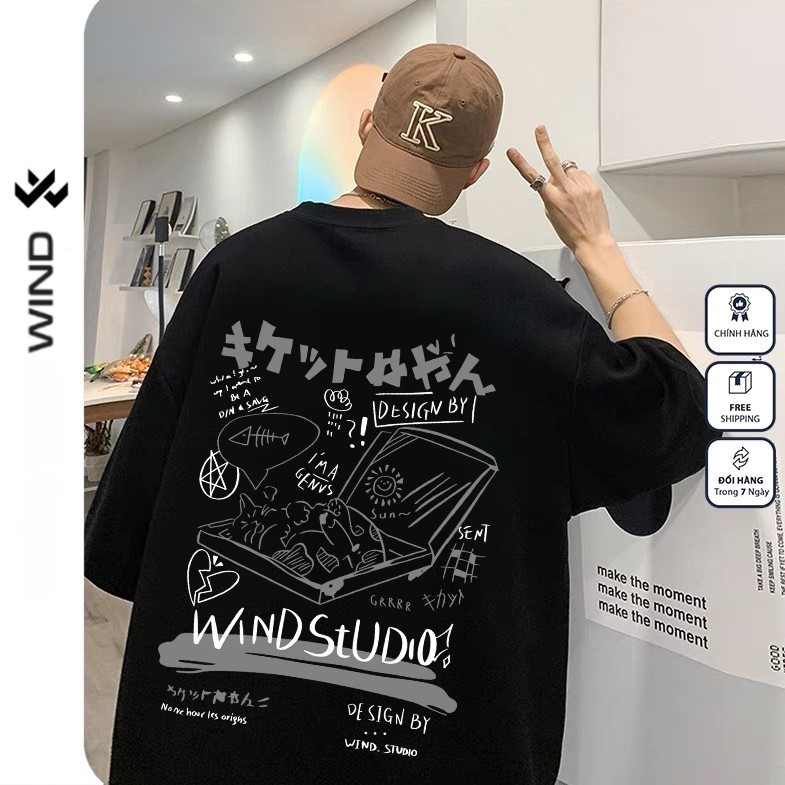 Áo Thun Unisex Wind Clothing Form Rộng Tay Lỡ KITTEN 100% cotton  Mặc Mát, Dễ Phối