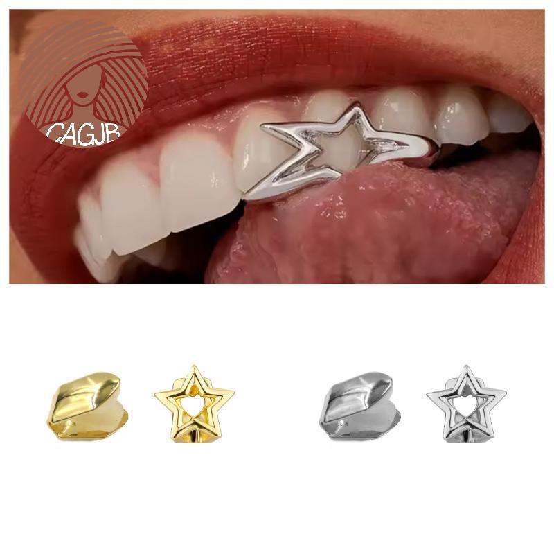 Cặp Grillz Răng Miệng Phong Cách Punk Y2K, Hình Pentagram và Ngôi Sao Đôi cho Nữ