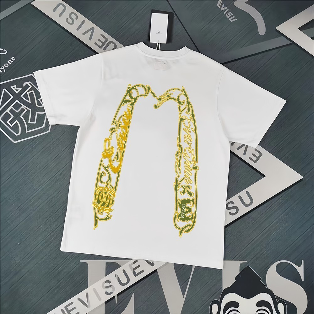 Evisu - Áo Thun Ngắn Tay Cổ Tròn Phong Cách Cặp Đôi, Chống Thấm Nước, Mặc Kèm Áo Sơ Mi