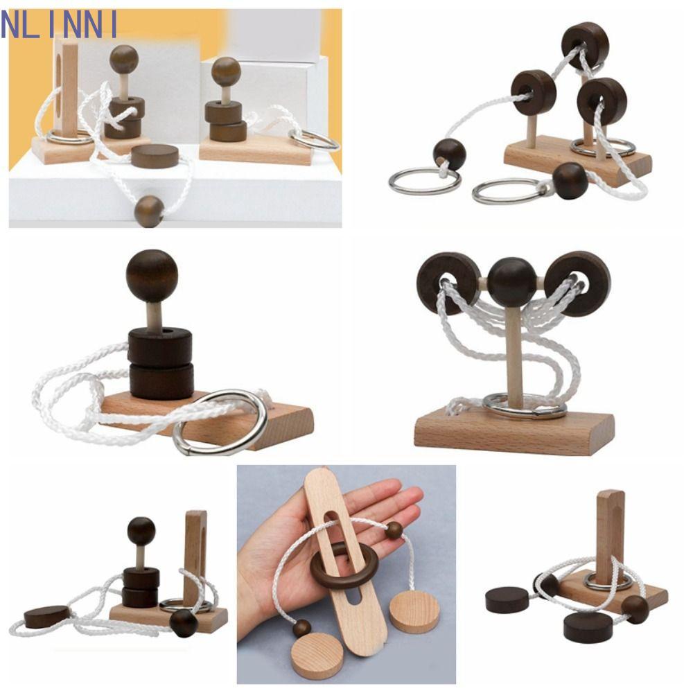 NLINNI Threading Rope Loop Puzzle, 3D Gỗ, Cổ Điển Brain Teaser Kongming Lock Thông Minh IQ Game Giải