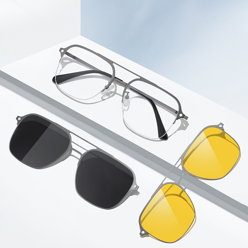 Nam Kính Kính Khung 7651 Nửa Chiều Dài Trung Bình Kính Công Sở Một Với Ba Kính Kim Loại Kính Lái Xe 