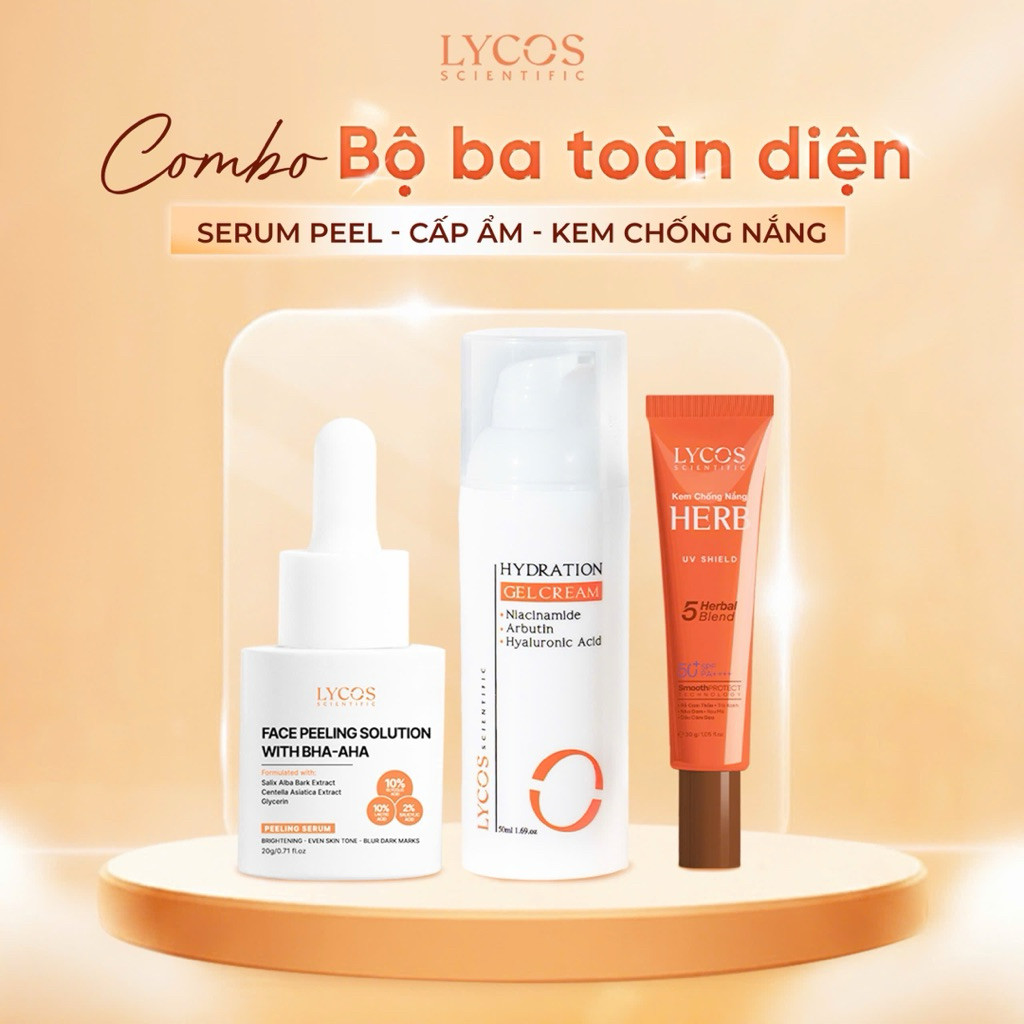 COMBO 3 MÓN TOÀN DIỆN LYCOS: Peel – Dưỡng Ẩm – Chống Nắng chính hãng