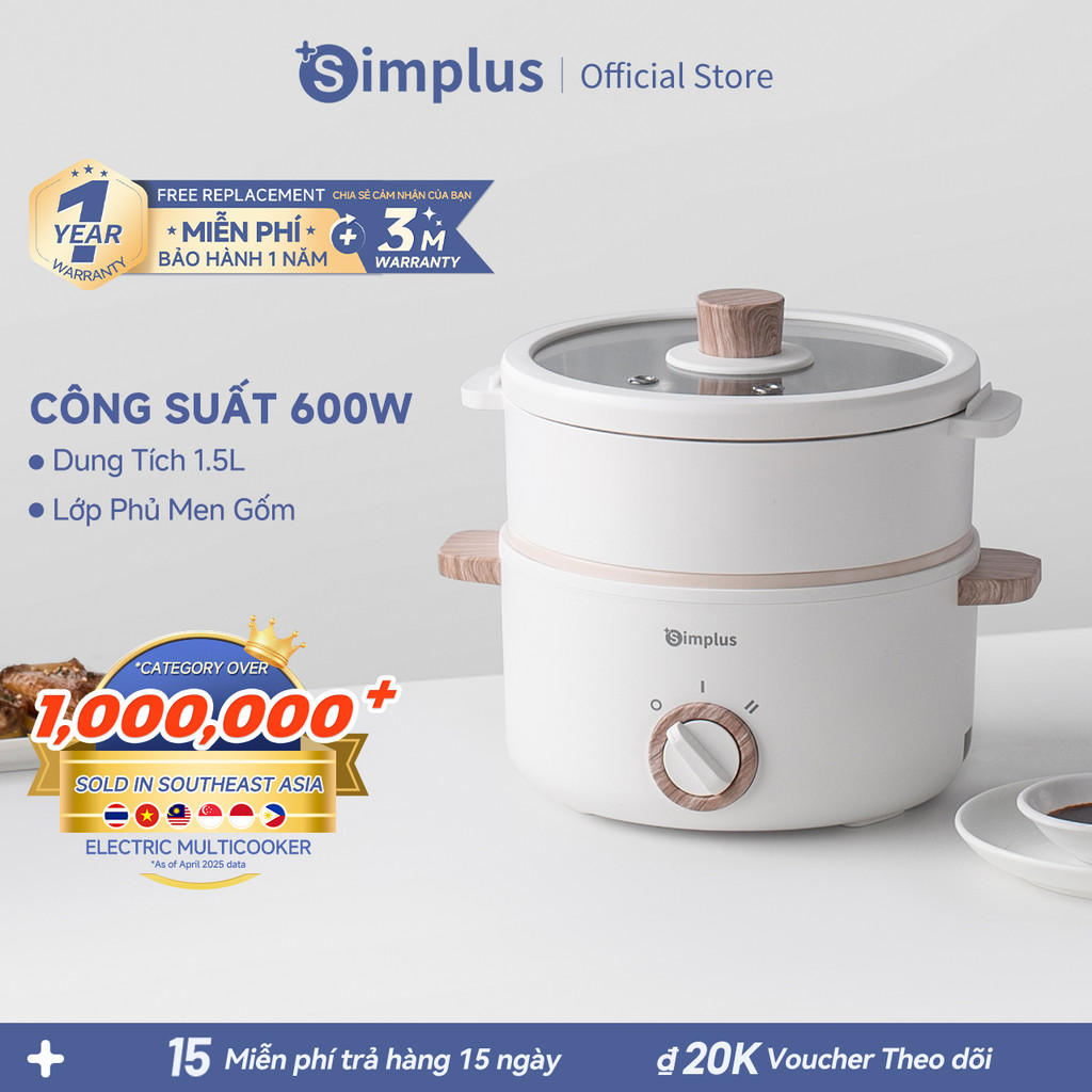 Simplus Nồi Lẩu Đa Năng Có Xửng Hấp Dung Tích 3L DZGH010 - Bảo Hành 1 Năm 1 Đổi 1