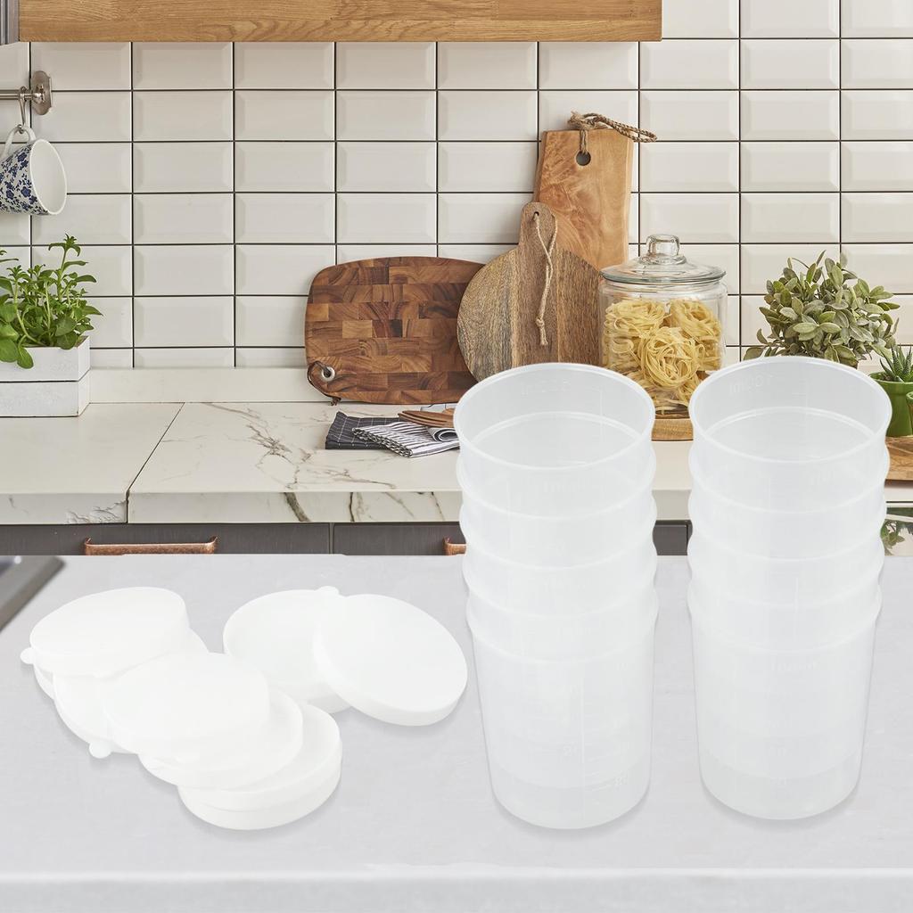 10PCS Graduated Measuring Cups with Lid Clear Plastic for Easy Reading