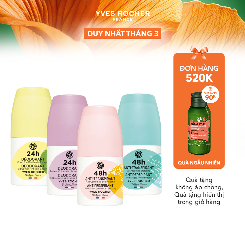 Lăn khử mùi ngăn mùi suốt 24H - 48H Yves Rocher 50ml (nhiều phân loại)