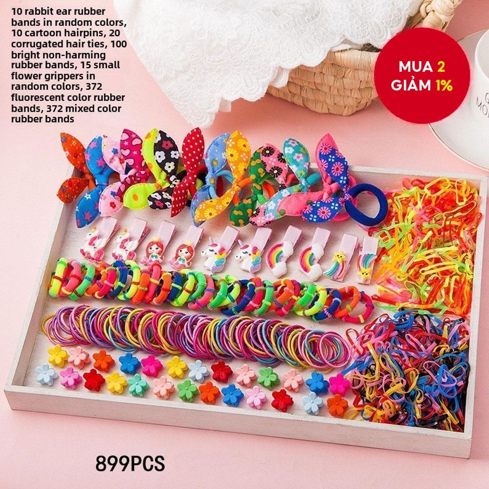 Bộ phụ kiện tóc màu kẹo cho bé gái từ 786-899 món, dây buộc tóc thun & kẹp tóc, băng đô công chúa ph