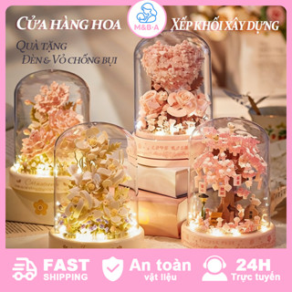 Các hạt nhỏ 3d Hoa anh đào lắp ráp ba chiều，Khối Xây Dựng Hoa Giáo Dục Quà Tặng Người Yêu，Có giá đỡ đèn
