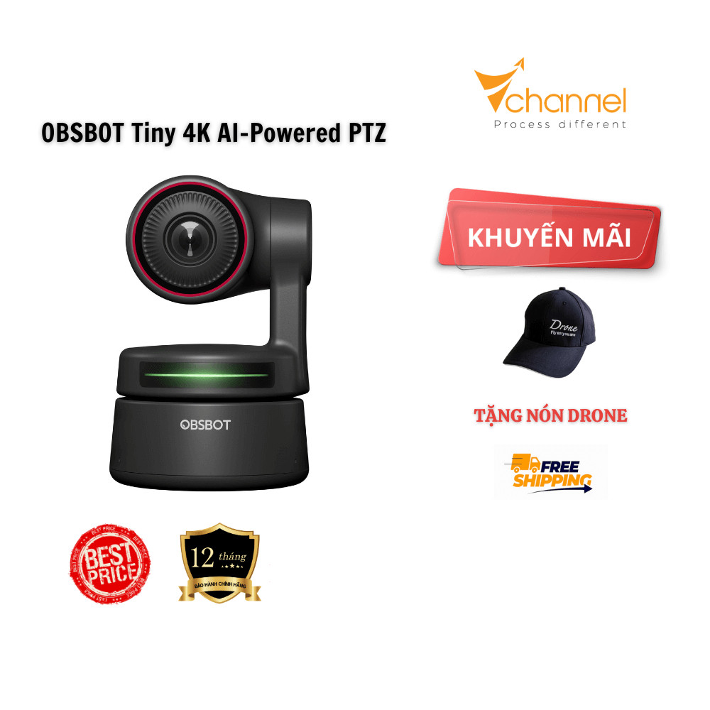 Webcam OBSBOT Tiny 4K AI – Powered PTZ dành cho máy tính và latop – Bảo hành 12 tháng chính hãng – [
